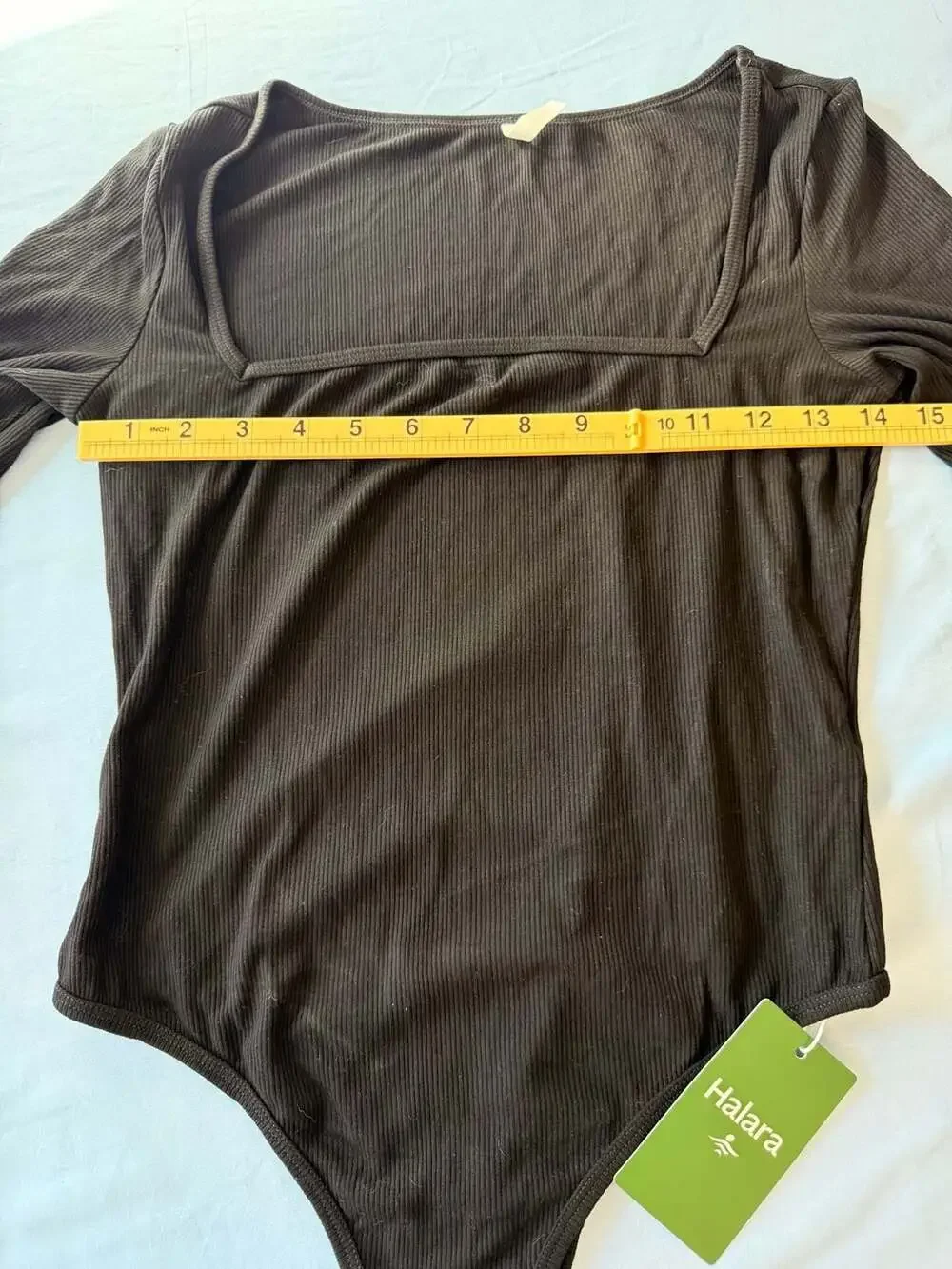 NWT Halara Ribbed Knit Square Neck Long Sleeve Bodysuit Black Size S